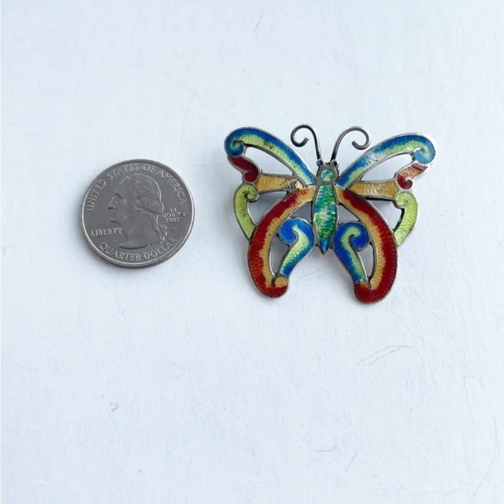 Butterfly Brooch Pin Lapel Colorful Papillon Sterling Silver Mexico (078) - Picture 6 of 6